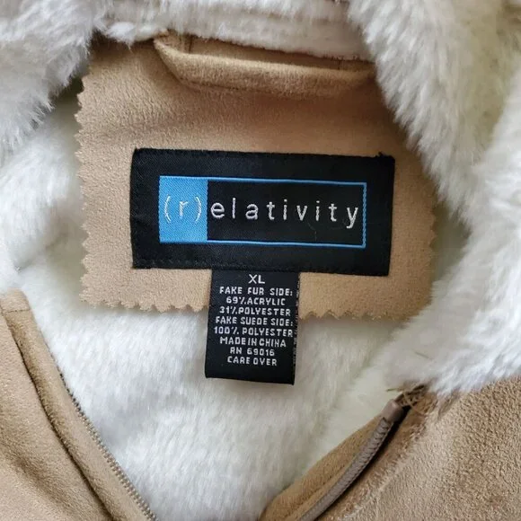 Relativity Womens  XL Tan Faux Suede Sherpa Lined Hooded Coat - Picture 4 of 9